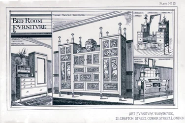アート家具倉庫の寝室の家具、プレート13、ゴッドウィンエドワードウィリアム（1833-86）、1876年、製造業者W